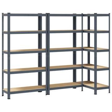 5-Layer Storage Shelves 3 pcs - Anthracite Steel & Wood