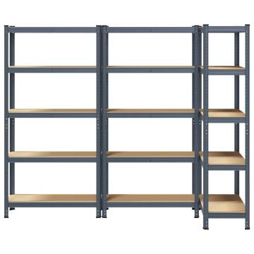 5-Layer Storage Shelves 3 pcs - Anthracite Steel & Wood