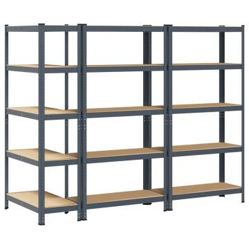 5-Layer Storage Shelves 3 pcs - Anthracite Steel & Wood