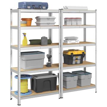 5-Layer Heavy-Duty Shelves - 2 pcs Silver Steel & Wood