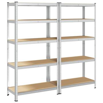 5-Layer Heavy-Duty Shelves - 2 pcs Silver Steel & Wood