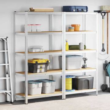 5-Layer Heavy-Duty Shelves - 2 pcs Silver Steel & Wood