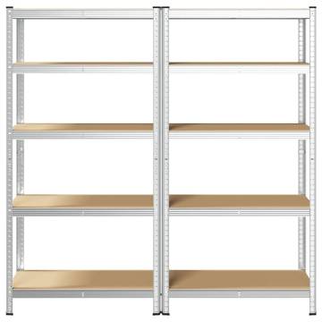 5-Layer Heavy-Duty Shelves - 2 pcs Silver Steel & Wood