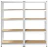 5-Layer Heavy-Duty Shelves - 2 pcs Silver Steel & Wood