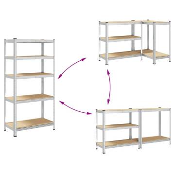 5-Layer Heavy-Duty Shelves - 2 pcs Silver Steel & Wood