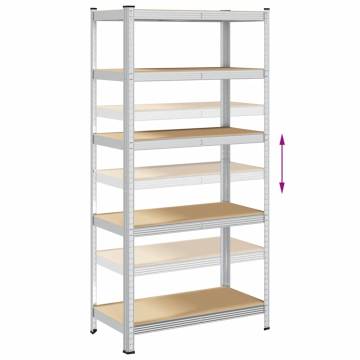 5-Layer Heavy-Duty Shelves - 2 pcs Silver Steel & Wood