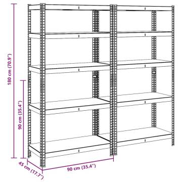 5-Layer Heavy-Duty Shelves - 2 pcs Silver Steel & Wood