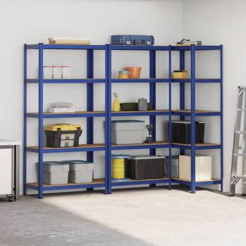 5-Layer Storage Shelves - Durable Blue Steel & Wood | HipoMarket