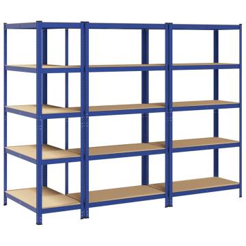 5-Layer Storage Shelves - Durable Blue Steel & Wood | HipoMarket