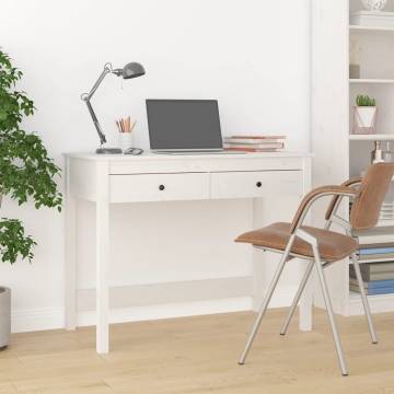 Elegant White Desk with Drawers - Solid Pine 100x50x78 cm