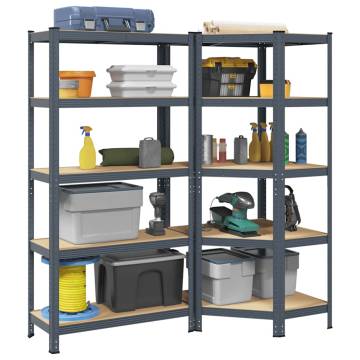 2 Piece 5-Layer Shelves Set | Anthracite Steel & Engineered Wood