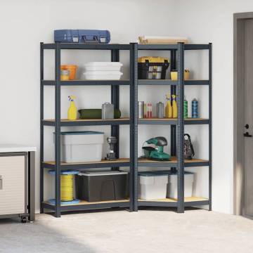 2 Piece 5-Layer Shelves Set | Anthracite Steel & Engineered Wood