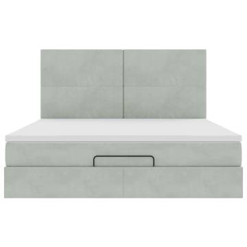 Light Grey Ottoman Bed with Mattresses | 160x200cm Velvet