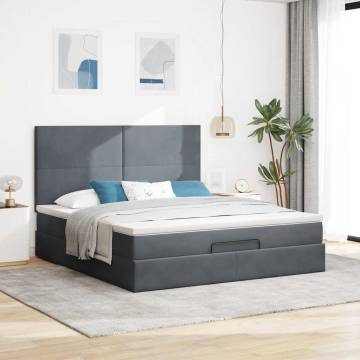 Elegant Dark Grey Ottoman Bed with Mattresses - 180x200cm Velvet