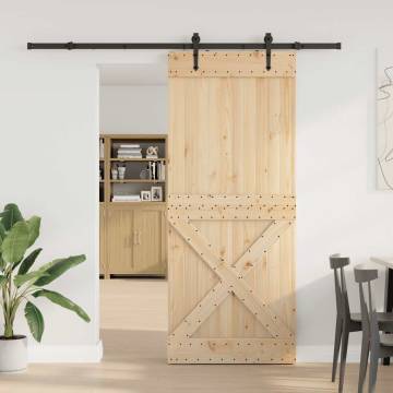 Solid Wood Pine Sliding Door with Hardware Set - 95x210 cm