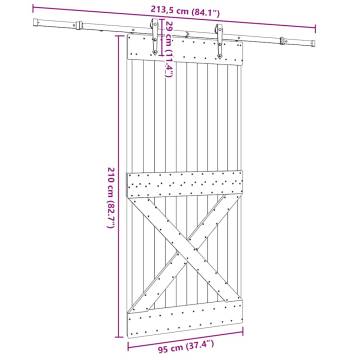 Solid Wood Pine Sliding Door with Hardware Set - 95x210 cm