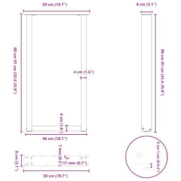 U-Shaped Coffee Table Legs - 50x(90-91) cm - Black Steel