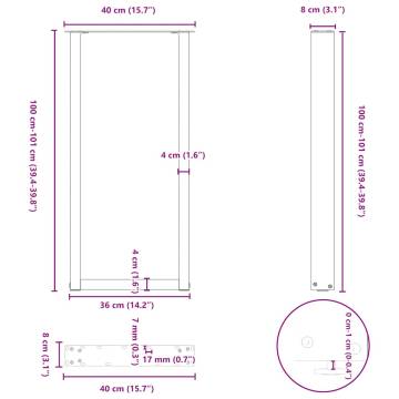 U-Shaped Coffee Table Legs - White Steel | 40x(100-101) cm