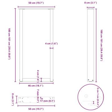 U-Shaped Coffee Table Legs - Anthracite, Steel, 50x(100-101) cm