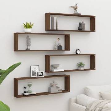 Wall Cube Shelves - 4 pcs Brown Oak | HipoMarket