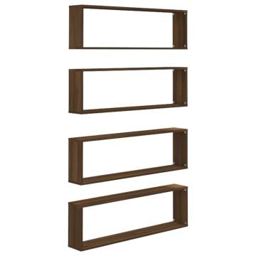 Wall Cube Shelves - 4 pcs Brown Oak | HipoMarket