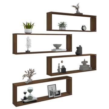 Wall Cube Shelves - 4 pcs Brown Oak | HipoMarket