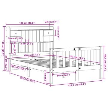 Bookcase Bed 120x190 cm - White Solid Pine | Hipo Market