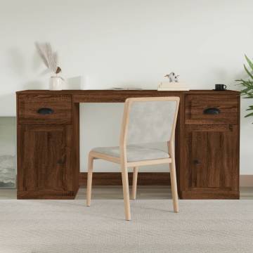 Elegant Brown Oak Desk with Cabinet | Hipo Market