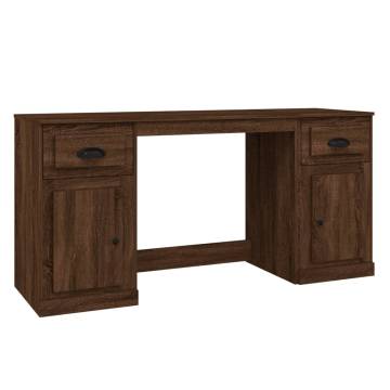 Elegant Brown Oak Desk with Cabinet | Hipo Market