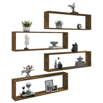 Wall Cube Shelves - 4 pcs Smoked Oak | Stylish Storage