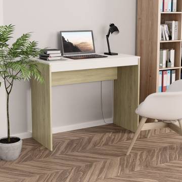 Sleek White & Sonoma Oak Desk - 90x40x72 cm - HipoMarket