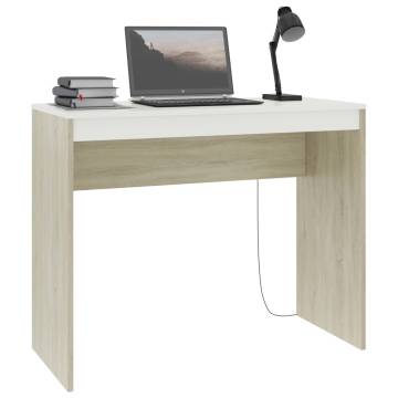 Sleek White & Sonoma Oak Desk - 90x40x72 cm - HipoMarket