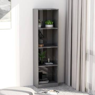 4-Tier High Gloss Grey Book Cabinet - Stylish Storage Solution