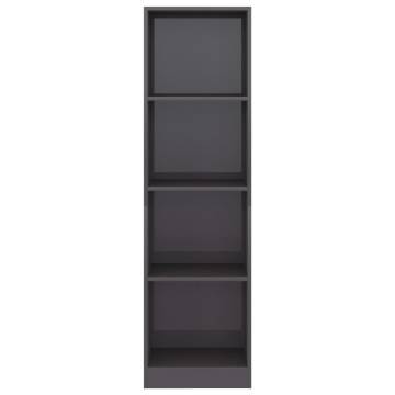 4-Tier High Gloss Grey Book Cabinet - Stylish Storage Solution