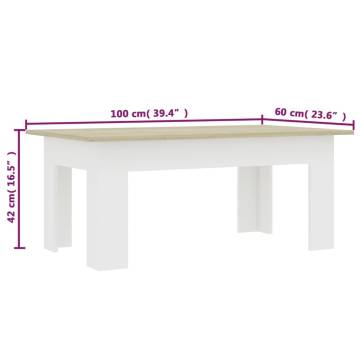 Stylish White & Sonoma Oak Coffee Table - 100x60 cm