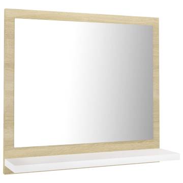 Stylish Bathroom Mirror in White & Sonoma Oak | 40x10.5x37 cm