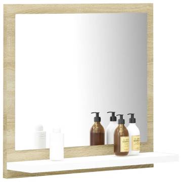 Stylish Bathroom Mirror in White & Sonoma Oak | 40x10.5x37 cm