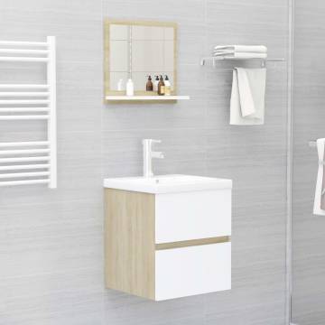 Stylish Bathroom Mirror in White & Sonoma Oak | 40x10.5x37 cm