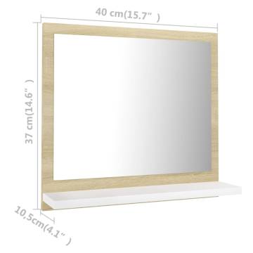 Stylish Bathroom Mirror in White & Sonoma Oak | 40x10.5x37 cm