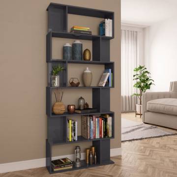 Book Cabinet Room Divider - High Gloss Grey 80x24x192 cm