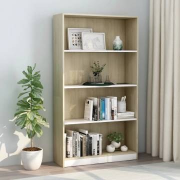 4-Tier Book Cabinet in White and Sonoma Oak - Stylish Storage