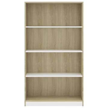 4-Tier Book Cabinet in White and Sonoma Oak - Stylish Storage