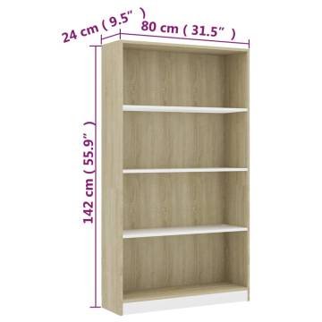 4-Tier Book Cabinet in White and Sonoma Oak - Stylish Storage