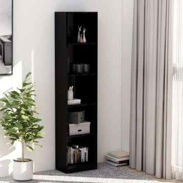 5-Tier High Gloss Black Book Cabinet - Stylish & Practical Storage