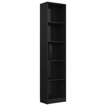 5-Tier High Gloss Black Book Cabinet - Stylish & Practical Storage