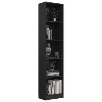 5-Tier High Gloss Black Book Cabinet - Stylish & Practical Storage