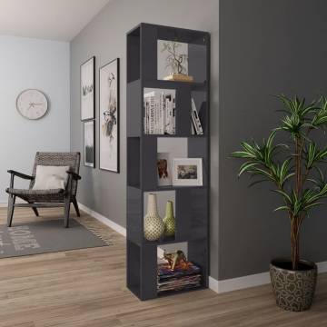 High Gloss Grey Book Cabinet & Room Divider - 45x24x159 cm