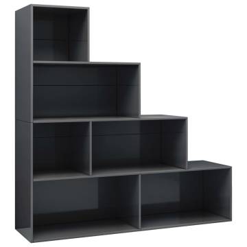 High Gloss Grey Book Cabinet & Room Divider - 155x24x160 cm