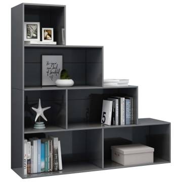 High Gloss Grey Book Cabinet & Room Divider - 155x24x160 cm