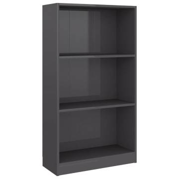 3-Tier High Gloss Grey Book Cabinet | Stylish & Durable Storage